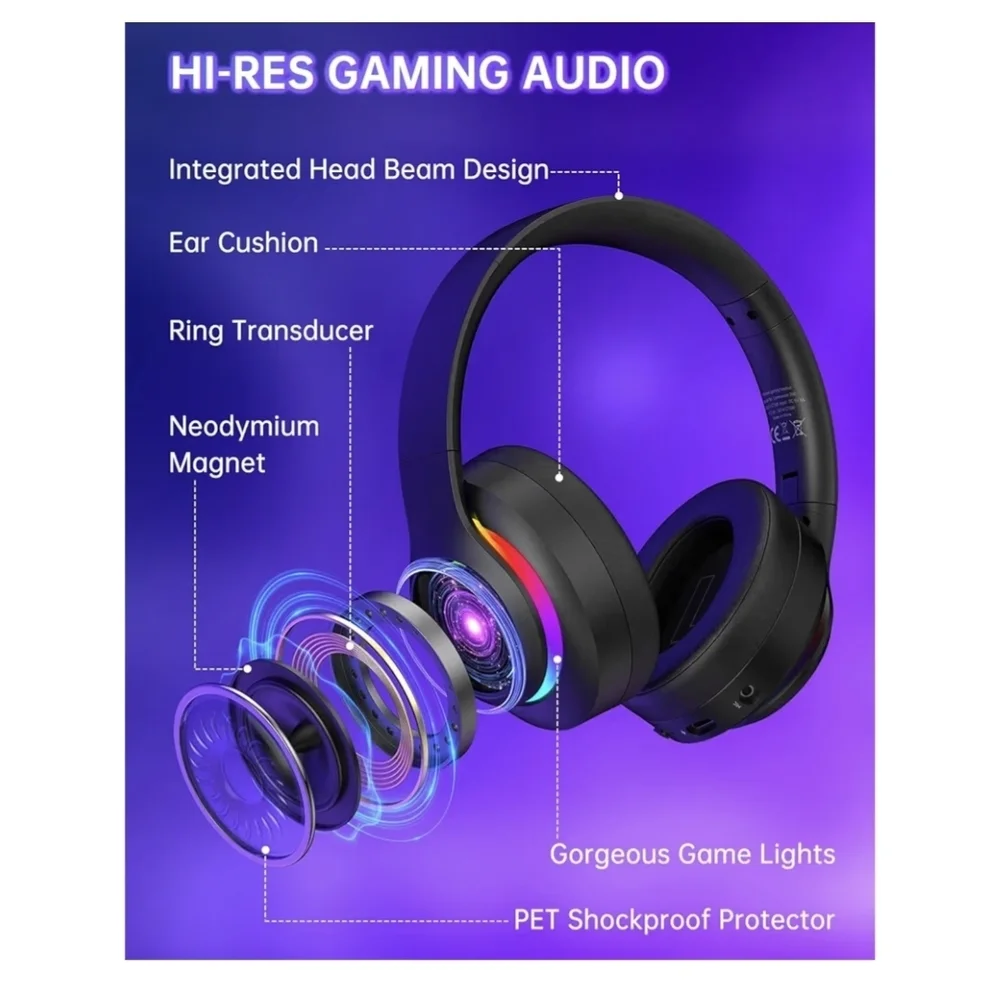 Sleek Black and Purple Wireless Gaming Headset